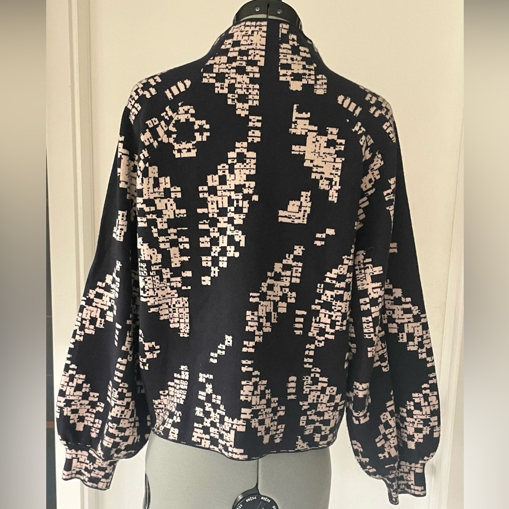 Anthropologie Viscose Mock Neck Sweater, balloon sleeves, black/pink, NWOT, szS - Picture 5 of 11
